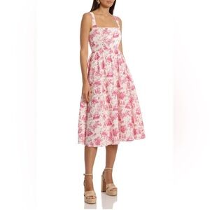Avec Les Filles Pink White Toile Dress Adjustable Straps Sz 10